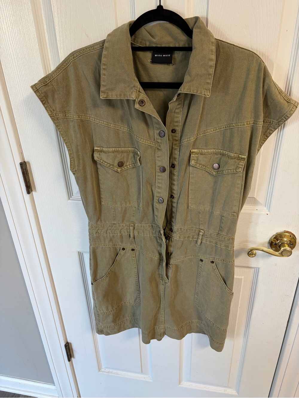 Vici Olive Utility Shirt-Tunic Dress